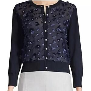 Karl Lagerfeld Navy Blue Floral Applique Cardigan Size Small
